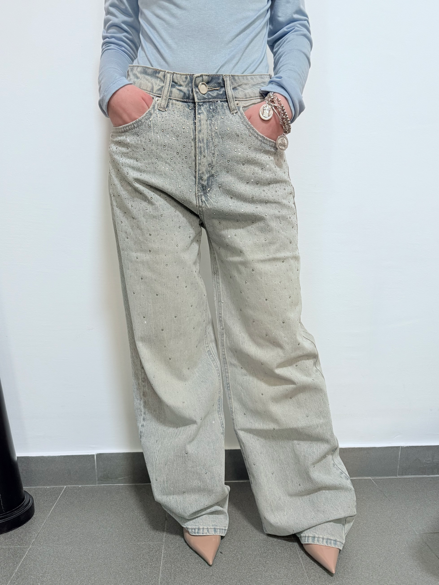 JEANS STRASS LAVAGGIO CHIARO