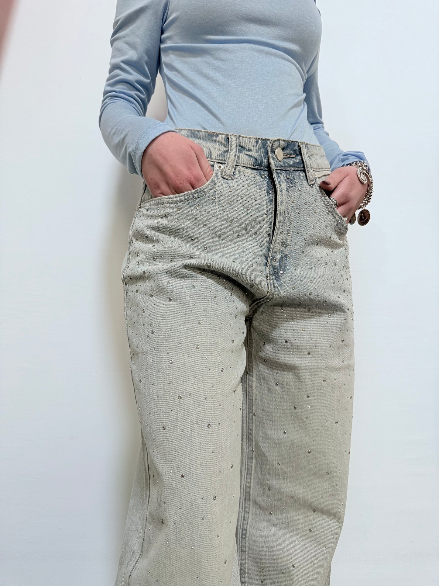 JEANS STRASS LAVAGGIO CHIARO